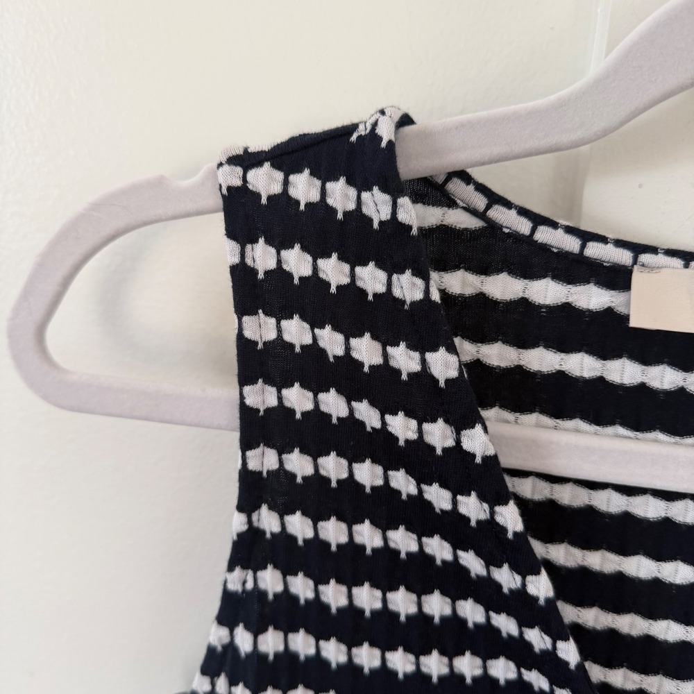 Loft Jacquard Dress Navy Blue White Button V-Neck Sleeveless Dress XSP XS Petite - Picture 5 of 14